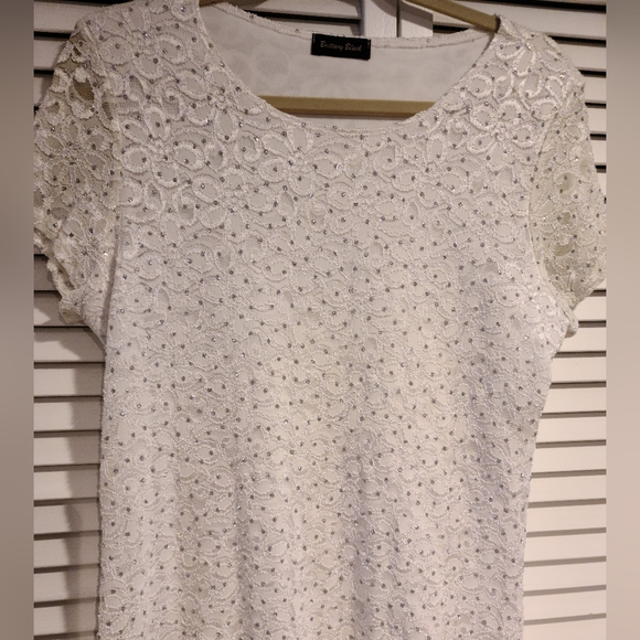 Brittany Black- Sparkle Glittery White Holiday top, lace/cami layered L/XL - Picture 3 of 6